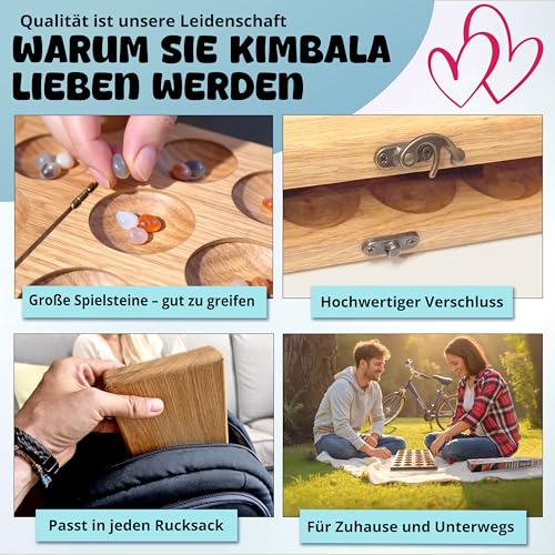 Spielario® Kimbala | Steinchenspiel | Kalaha Spiel | Mancala | Hus | Bao | Edelsteinspiel | Steinspiel | Spannendes Strategiespiel aus Holz | Für Kinder und Erwachsene | inkl. Beutel und Verpackung