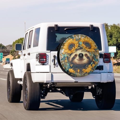 Image of Delerain Spare Tire Cover with Backup Camera Hole Sunflowers Leaves Sloth Wheel Covers Waterproof Dust-Proof UV Sun Universal Fit for Trailer RV SUV Truck (17 Inch for Diameter 31 inch-33 inch)