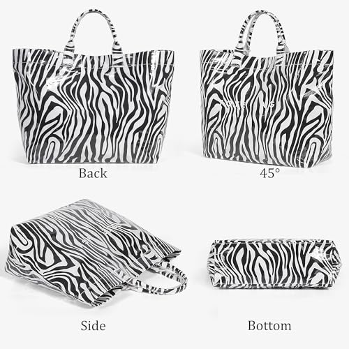 Image of Lushandy PVC Tote Bag Women's Plastic Tote Purse Large Letters Print Hobo Handbag for Work, Beach, Gift (Zebra Print)