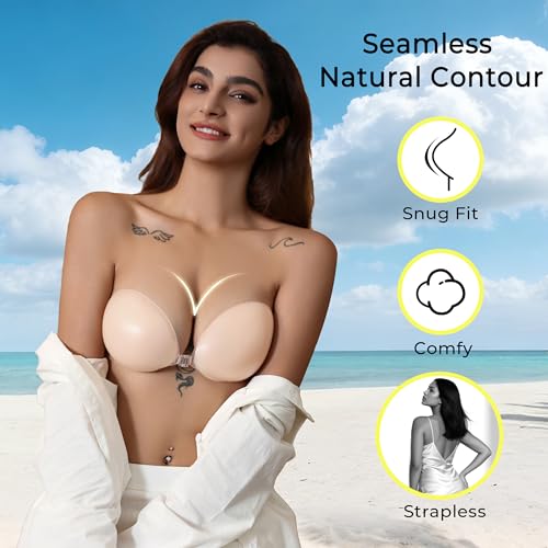 Image of Adhesive Bra Strapless Sticky Invisible Push up Silicone Bra Resuable for Backless Dress