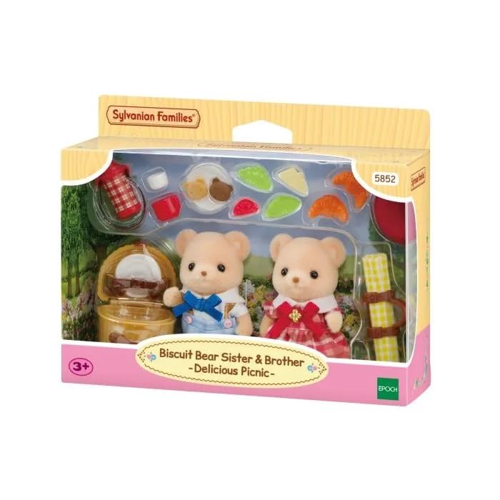 Sylvanian Families - 5852 Biscuit Bären Geschwister Picknickspaß, Spielset mit Tierfigur und Zubehör, Tierfiguren, Bären, Spielzeug für Kinder ab 3 Jahren
