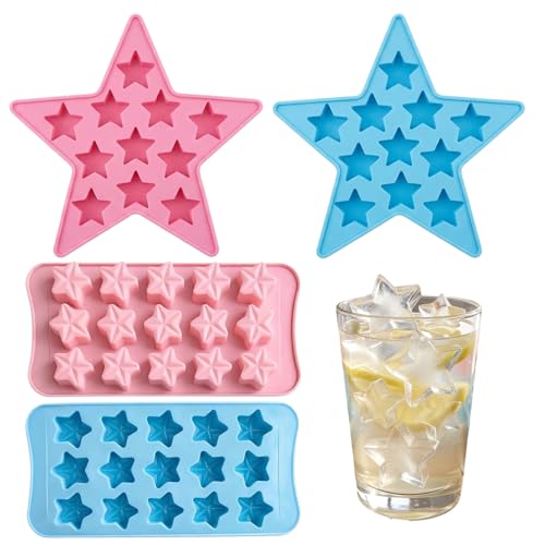 Set of 4 Star Ice Mold and Star Shaped Ice Cube Trays Mini St-ar Ice Cube Tray Nordic Blue and Pink Color Options Silicone Material for Easy Ice Making and Party Drinks