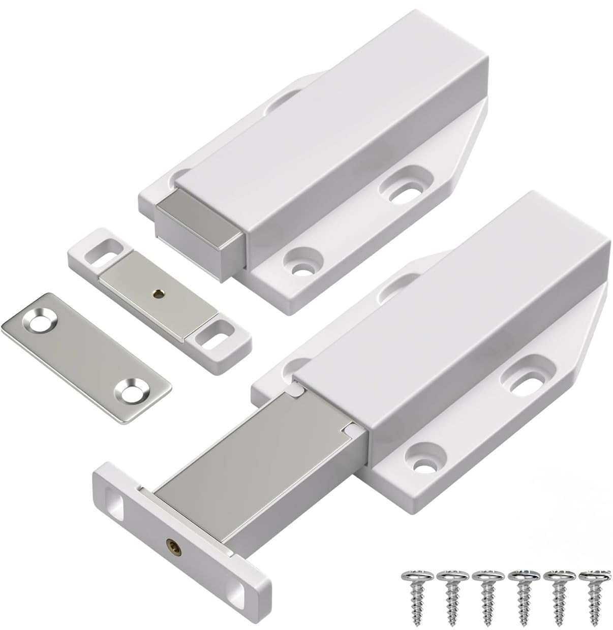 Magnetic Push Latch Heavy Duty Push to Open Cabinet Hardware Magnetic Touch Latches for Large Door Push Release Latches Kitchen Drawer Push Catch Press Out Latch (White, 2 Pack)-image-37