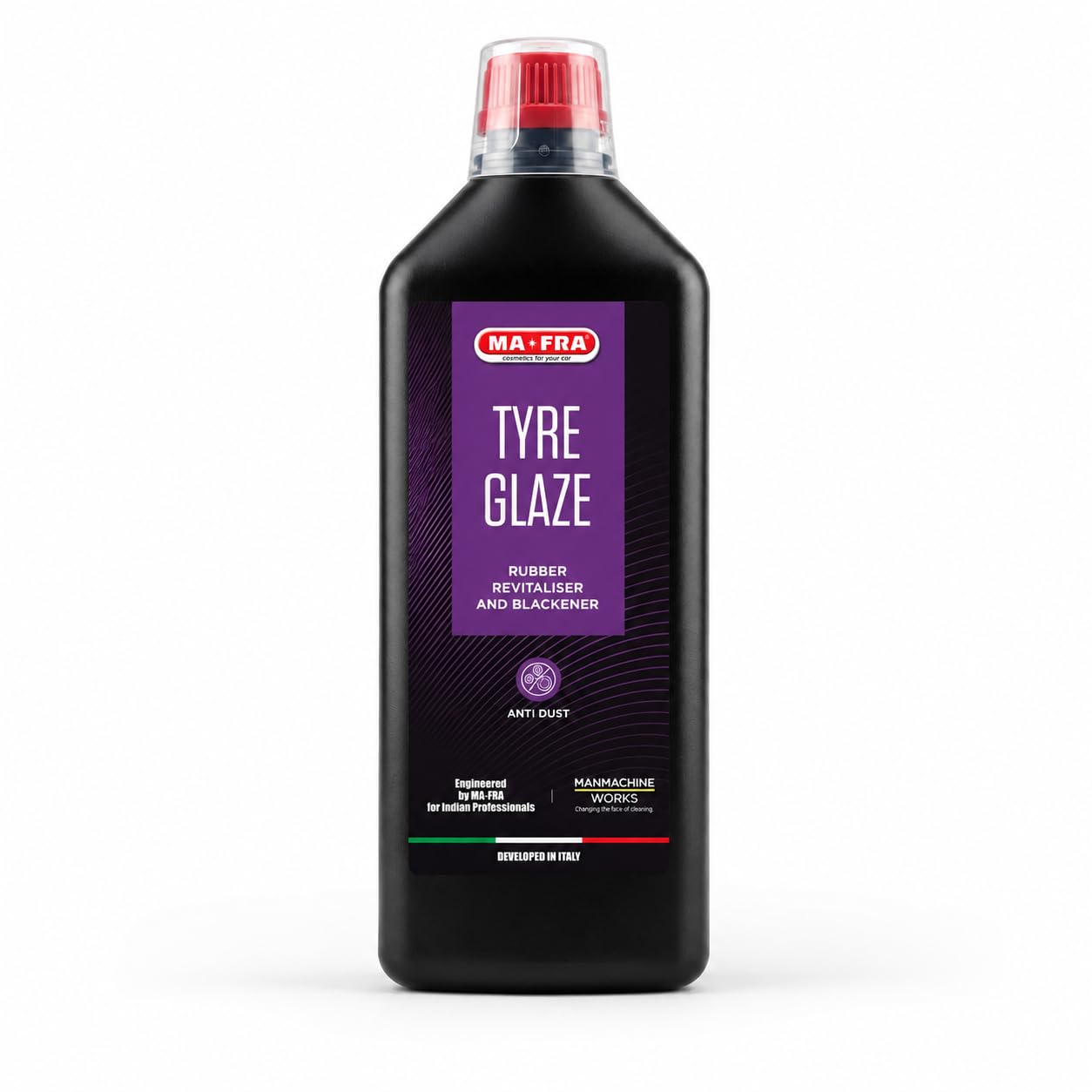MAFRA Tyre Polish for Car and Bike (1L) | Rubber Revitalizer and Super Blackener Dresser, Shiner, Glosser, Non-Greasy - Long Lasting Super Black Shine, 1:1 Dilution Ratio for Car and Bike (Pack of 1)