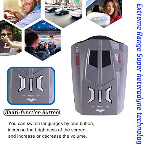 【2021 Upgraded】 Radar Detector for Cars, Laser Radar Detectors, Voice Prompt Speed, Vehicle Speed Alarm System, Led Display, City/Highway Mode, Car 360 Degree Automatic Detection(V9)