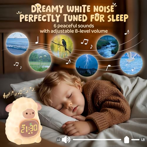 Image of Sheep Alarm Clock with Night Light for Kids with Sleep Training and Sound Machine, Rechargeable Silicone Lamp OK to Wake Clock,Cute Animal Tabletop Lamp, Perfect Sleep Companion for Boys Girls, Pink