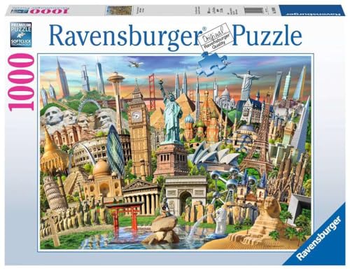 Preisvergleich Produktbild Ravensburger Puzzle 19890 - Sehenswürdigkeiten weltweit - 1000 Teile Puzzle für Erwachsene und Kinder ab 14 Jahren, Motiv mit Big Ben, Freiheitsstatue und mehr