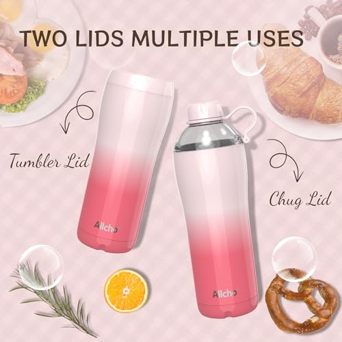 Image of Insulated Water Bottle for Women, 24 oz Stainless Steel Water Bottles, Double Walled, 2 Lids (Chug & Tumbler) - Hydrate & Caffeinate,Available Gift Wrapping