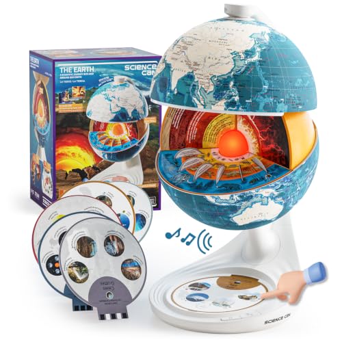 Science Can Openable Globe for Kids, 8 Inch Interactive World Globe, Talking Model with Knowledge & Quiz Mode, Bilingual STEM Toys for Ages 8-13, Educational Birthday Gifts for Boys & Girls Ages 6+