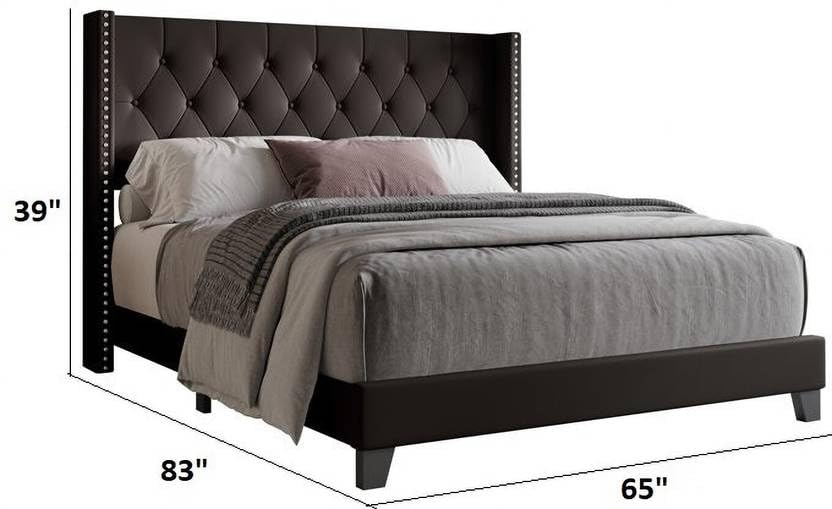 Image of Custom Decor Fabric Upholstered King Size Bed with Button Tufted Headboard for Bedroom || Solid Wood Bed | (Grey Royal, King (U.K. Standard))