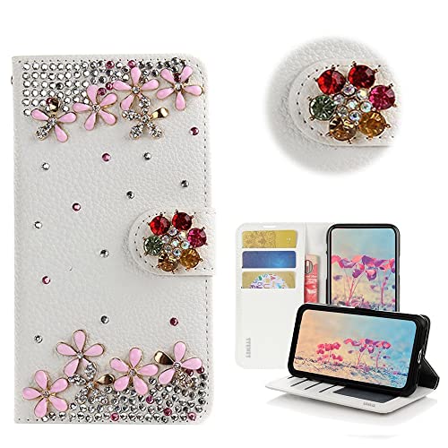 STENES Bling Wallet Phone Case Compatible with iPhone 11 Pro Max - Stylish - 3D Handmade Flowers Flowers Rhinstone Diamond Design Leather Cover Case - Pink