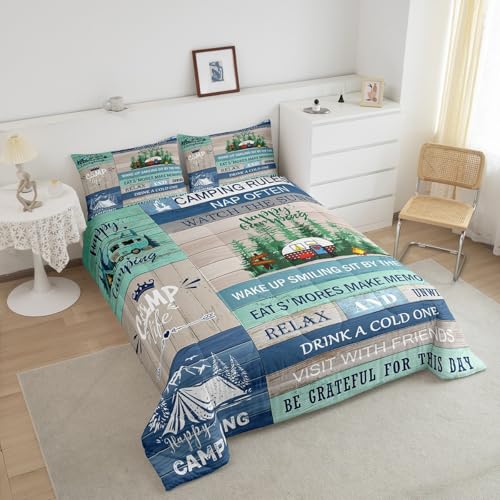 Image of Feelyou Kids RV Camping Duvet Insert Twin Size, Happy Camping Comforter Set Boys Girls Lake House Bedding Set Farmhouse Trailers Camper Teens Bedroom Decor Bed Set 2Pcs