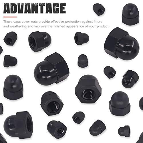 Hilitchi 7Sizes 100Pcs Black Nylon Acorn Nut Metric Inner Threaded Cap Nuts Assortment Kit M3 4 5 6 8 10 12 Dome Nuts #TOP6