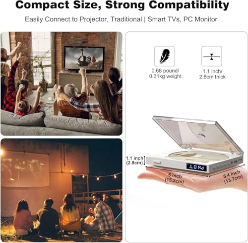 Maite Mini DVD Player Tragbar, Regionen Free mit 1080P HDMI-Anschluss/AV-Ausgang, NTSC/PAL, DVD-Player für TV mit AV/HDMI-Kabeln/USB-Wiedergabe Fernbedienung und Ständer no Support blueray – Bild 3