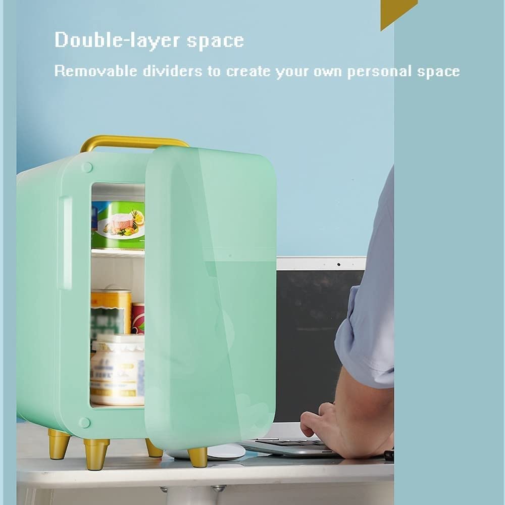 Mini Nevera Cosmética Portátil De 8 L, Nevera De Maquillaje De Belleza De 56 W, Congelador De Doble Uso para El Automóvil Y El Hogar con Asa para Dormitorio, Oficina O Dormitorio,Green