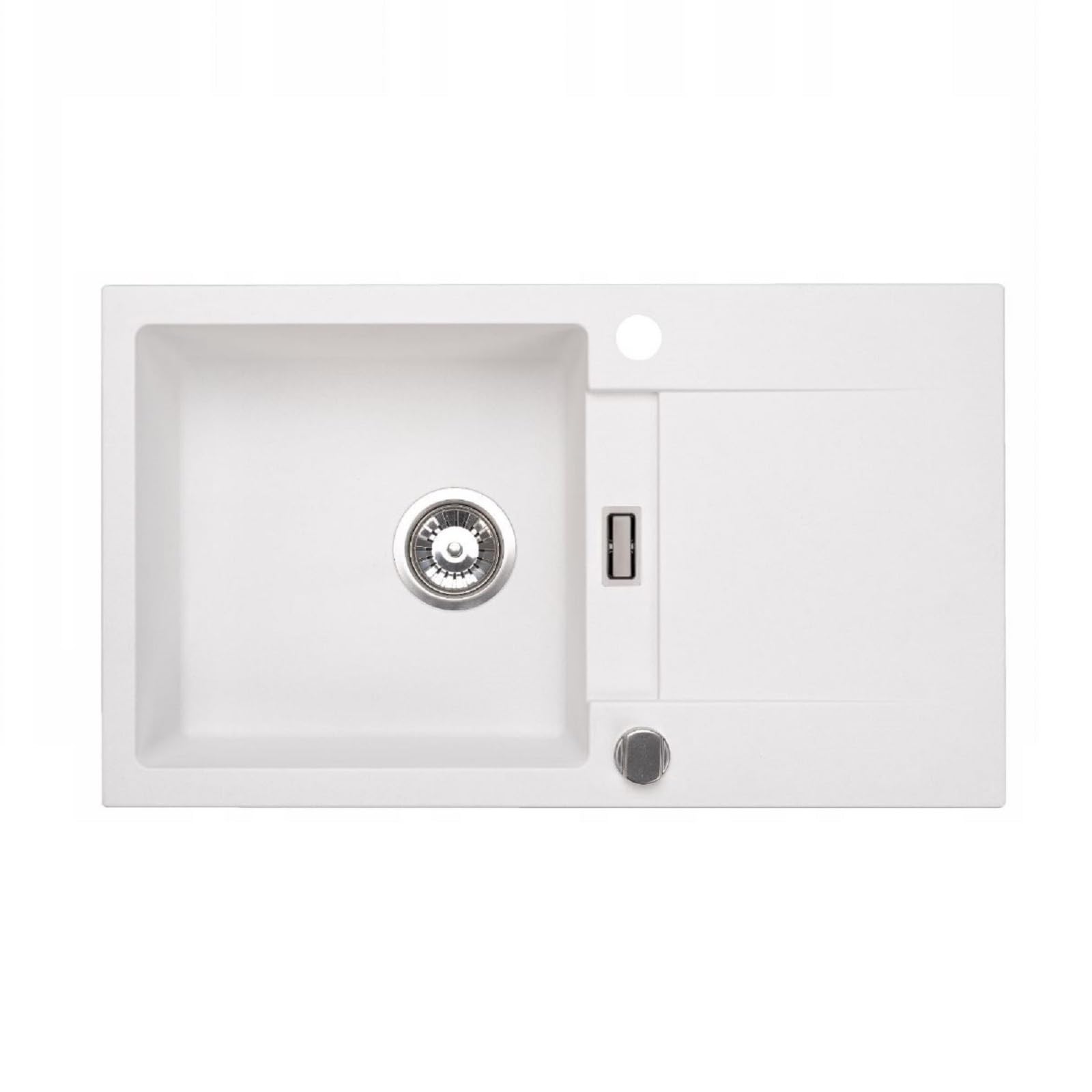 QLS Fregadero 76 x 44 cm con escurridor, sifón reversible, color blanco