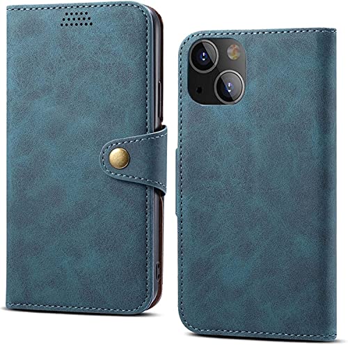 Étui portefeuille iPhone 14 Plus en cuir synthétique bleu protection premium