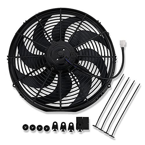 Demotor Performance 16" Black Heavy Duty Radiator Electric Fan Wide Blade 3000 Cfm Reversible For Sbc Bbc & Thermostat Relay Kit #TOP2