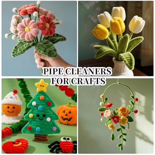 Image of VZF Moss Green Pipe Cleaner Craft Bulk,Thick Fuzzy Chenille Stem Pipe Cleaners for DIY Craft Projects and Decorations,200PCS Chenille Stems,Art and Craft Supplies,Saint Patrick's Day /Christmas Decor