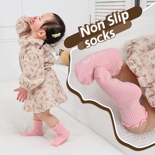 MINI PANDA Baby Non-Slip Crew Socks with Frilly Ruffled for Infants Toddlers Little Kids Little Girls 8 Pairs2