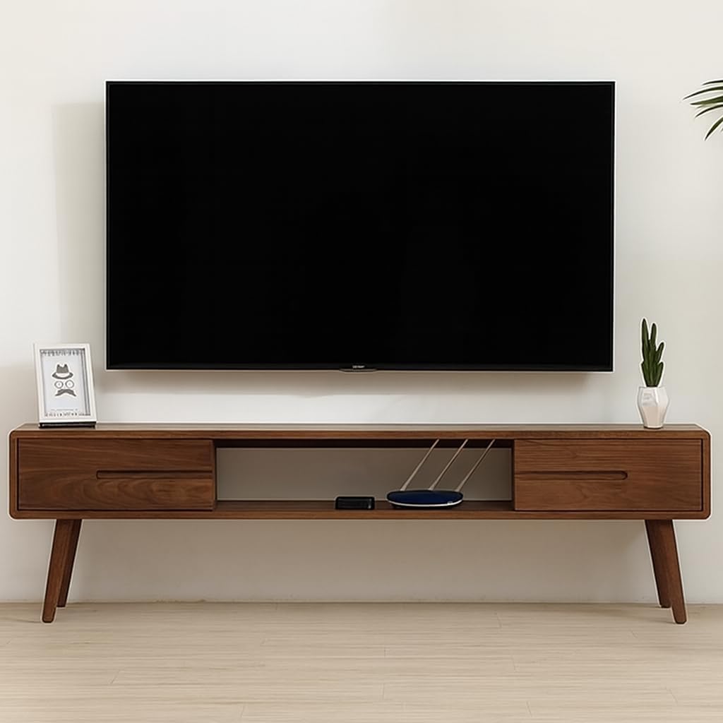 SELLER DECOR Modern Solid Sheesham Wood Entertainment Floating Tv Unit for Living Room | Floating Media Tv Cabinet | Open Shelf & 2 Door Drawer Storage (120 CM with Legs) (120 x 36 x 45)-image-46