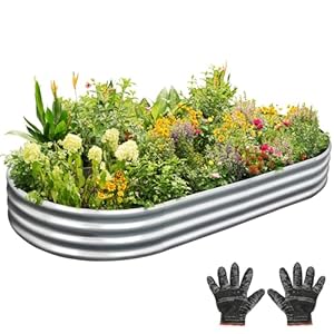 Outdoor Metal Galvanized Raised Planter Box,Oval Large Garden Bed Kit for Vegetables, Fruits, Flowers and Herbs 4X2X1 FT
