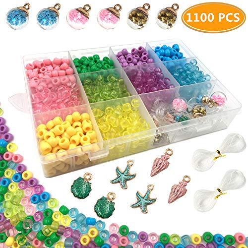 HEOCAKR Abalorios, 1100 Pcs 9mm Cuentas con 12 piezas Colgante para Hacer Collares y Pulseras, Joyería y Artesanía, 5 Colores, 2 Tipos