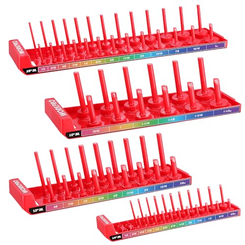 Image of WORKPRO Socket Organizer Set, 4PC 1 /4 inch 3 /8 inch 1 /2 inch Drive SAE Socket Holder | Fits Impact Sockets, Holds 82 Pieces Sockets, Large Capacity, Clear Size Identification, Socket not Included