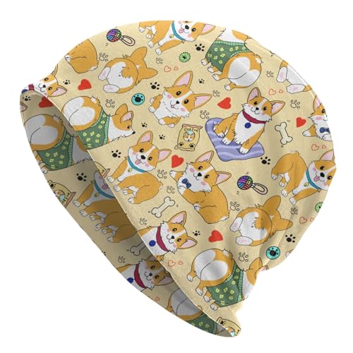 Cute Dog Beanie Corgi Chemo Hat Cancer Headwear Cats Skull Caps Knitted Hats Nightcap for Women Men