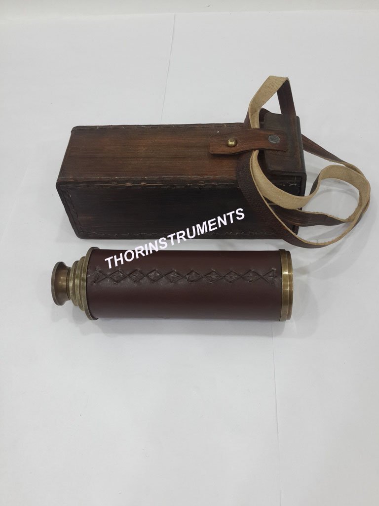 Handmade Nautical Antique Brass Brown Leather Spyglass Telescope with Leather Case Rustic Vintage Home Decor Gifts