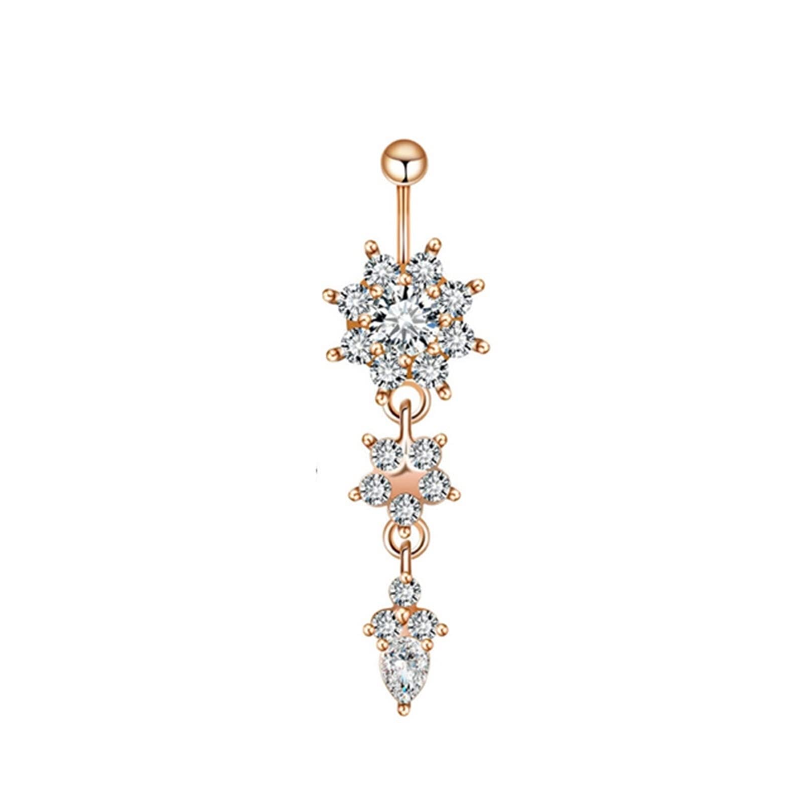 Banane Piercing, Bauchpiercing Rosegold Roségold Edelstahl 8 Stück 14G Bauchnabelpiercing Damen Weiß Rund Zirkonia Blumenmond Rund Weiß