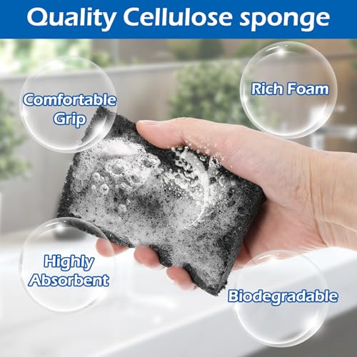 Image of 12 Pack Compressed Cellulose Sponges, Non-Scratch Scrub Sponges Wood Pulp Double-Side Sponge Multi-Purpose Cleaning Sponge for Kitchen Dishes Non-Stick Cookware