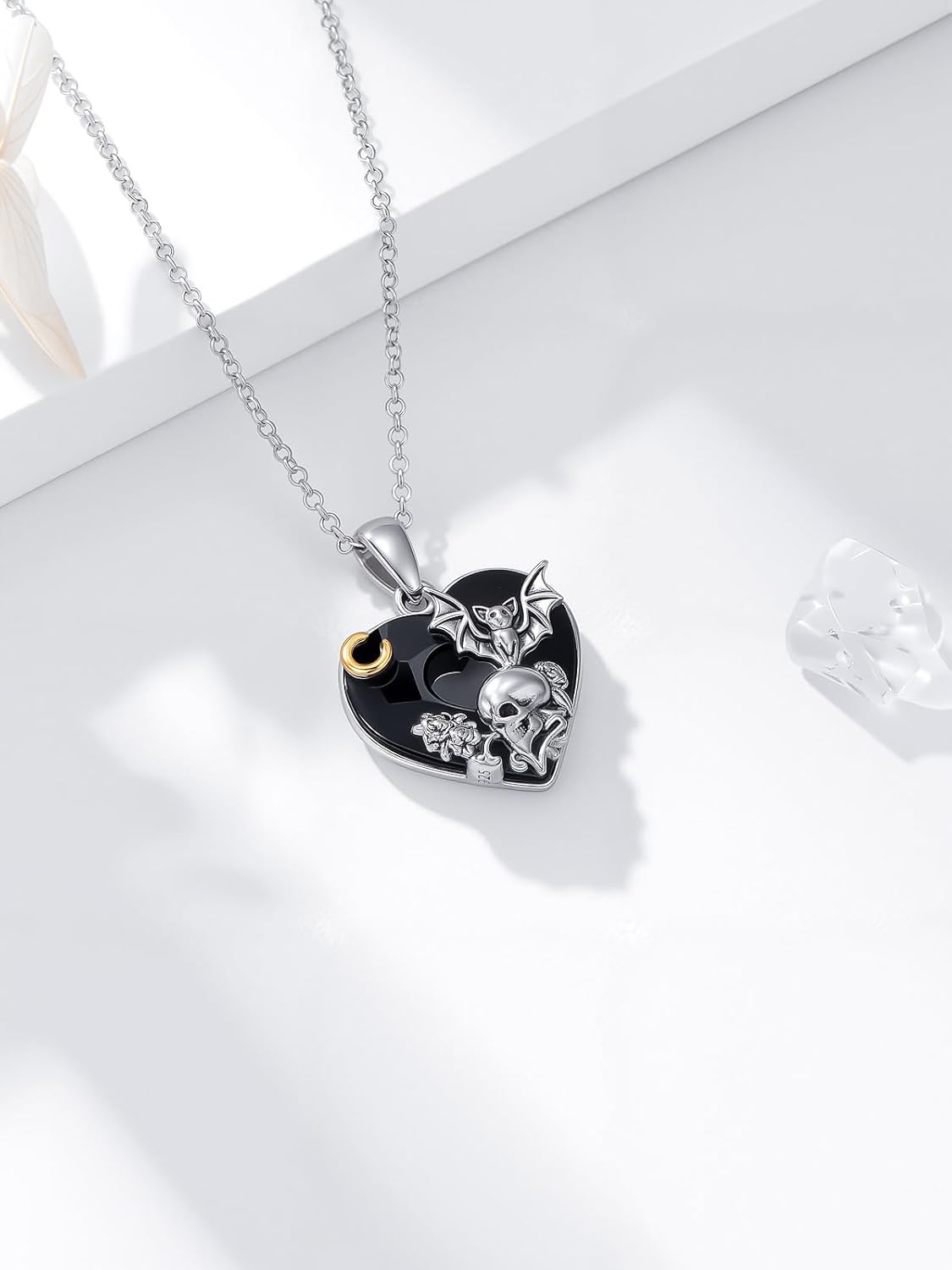 925 Sterling Silver Gothic Pendant Black Crystal Necklace Halloween Goth Jewelry Gifts for Women - Image 4