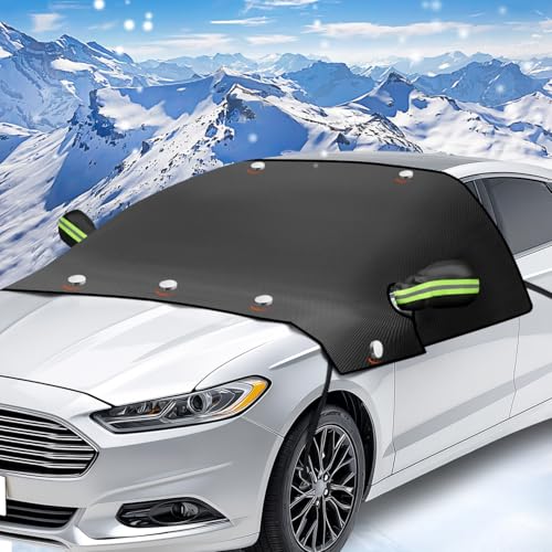 iZoeL Couverture Pare-Brise Voiture Grande Auto Couverture Magnétique avec Housse Protection de Rétroviseur Latéral Protection Hivernale Protège Contre Vent Neige Poussière Givre Soleil - 225 x 164 cm