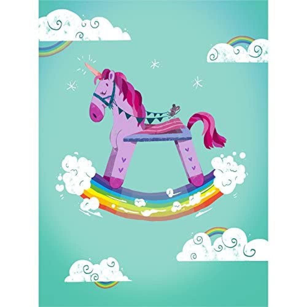 Wee Blue Coo Rocking Unicorn Rainbow Canvas Art Print
