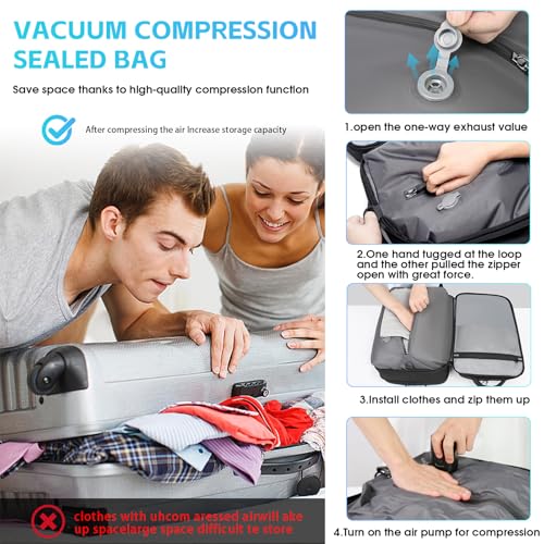 Image of TANGCORLE Vacuum Backpack Travel with Pump, 42L Expandable Carry on Compression Backpack Flight Approved for Women Men Fit 17 Inch Laptop with USB Charging Port Business Weekender