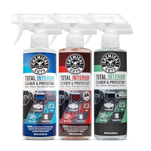 Chemical Guys Total Interior Sprayable Cleaner and Protectant Multi-Scent 3 Pack (Fresh Black Cherry & New Car) Safe for Cars Trucks SUVs Jeeps Motorcycles RVs & More (3) 16 fl oz Bottles