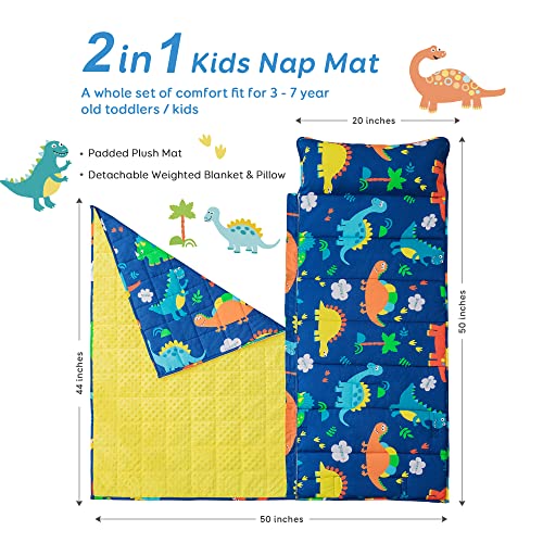 Sivio Schlafsack Kinder mit Gewichtsdecke 1,3 kg und Kissen Abnehmbar, Kinder Schlafsack für Kleinkinder Jungen und Mädchen, Ideal für Kindertagesstätte, Kindergarten, Blau Dinosaurier, 130 x 50 cm – Bild 3