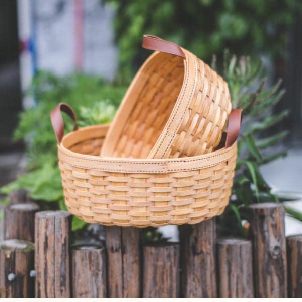 Ellipse Basket with Handle Picnic Wood Woven Basket Fruit Storage