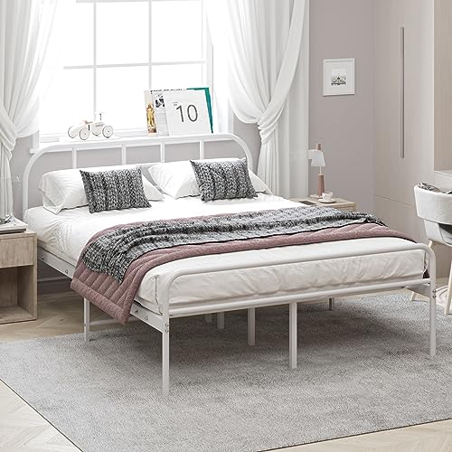 Panana Strong Metal Bed Frame 4FT Small Double Size Solid Bedstead Base Home Furniture (4ft small double, ModelA - White)