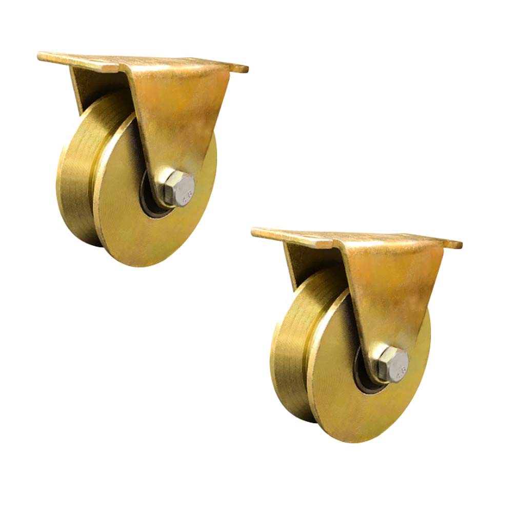 2 V-Nut-Lenkräder aus Stahl, robuste Hochleistungsräder, Richtungslaufrolle mit Scheibenlaufwerk, Doppellager, Gold, für Industriemaschinen, Schiebetüren, Rolltore, Drahtseilschienen