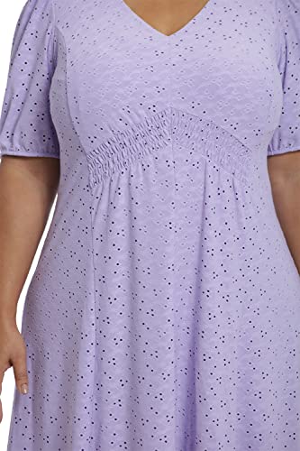London Times Women's Plus Size V-Neck Smocked Waist Fit And Flare Dress Casual Summer Vacation Easy To Wear, Violet Tulip #TOP6