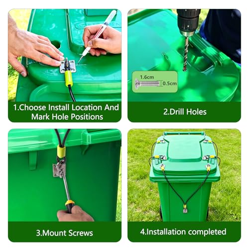 Image of Universal Raccoon Trash Can Lid Lock - Small Animals Outdoor Trash Can Lid Lock with Two Steel Wire Rope,Also Works for Bear,Rat,Wind and Other Wildlife (1)
