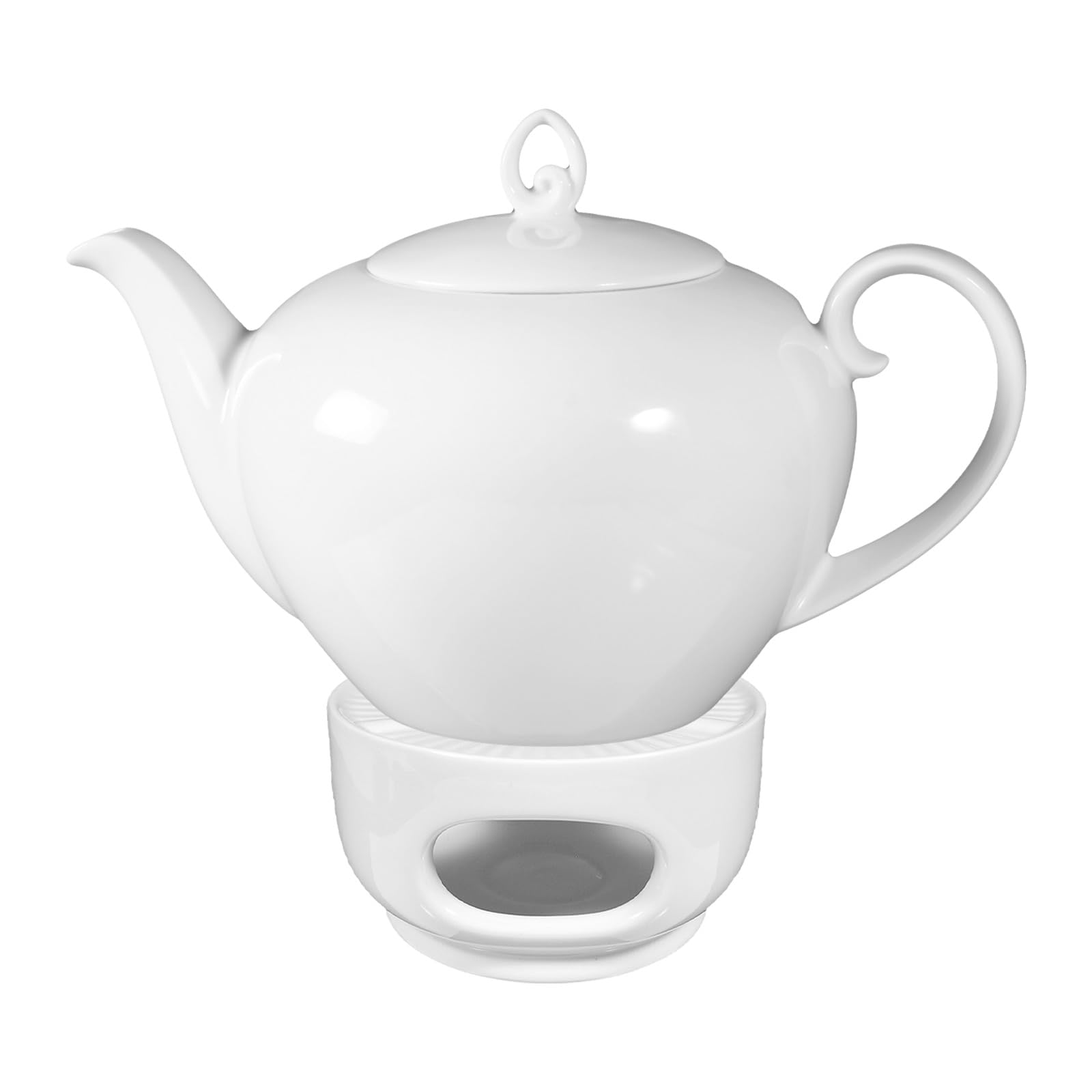 Seltmann Weiden Rondo/Liane Teekanne mit Stövchen 1,1 Liter, Klassisches Teegeschirr, Spülmaschinen- und Mikrowellenfest, Porzellan, Weiß