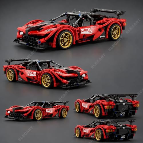 Image of 1:18 Scale Racing Car Building Block Set - Pull Back DIY Assembly Supercar Model | Compatible Bricks Toy for Kids, Adults, Collectors & Racing Car Lovers (RED)