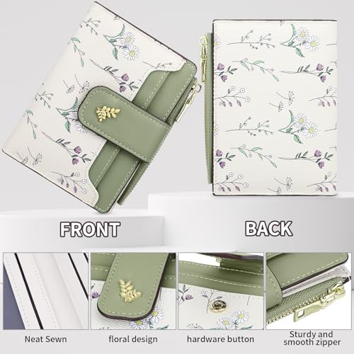 Image of Farcauo Womens Wallet with RFID Blocking Cute Small Wallets for Women Thin Green Women's Wallet Kawaii Flower Card Wallets for Women Ladies