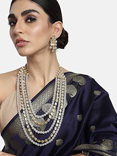 Image of Peora Kundan Faux Pearl Long Necklace & Jewelry Set Gift for Women