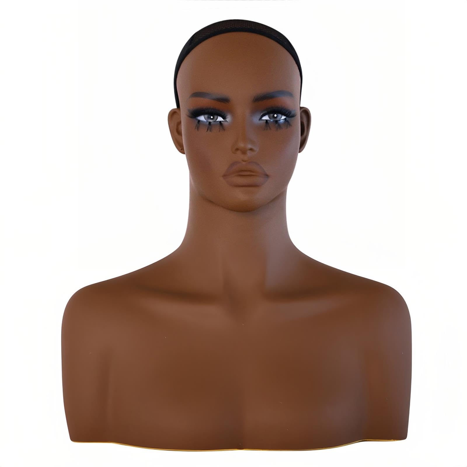Manichino Tono Pelle Scura Esposizione Parrucche, Busto Testa Manichino
