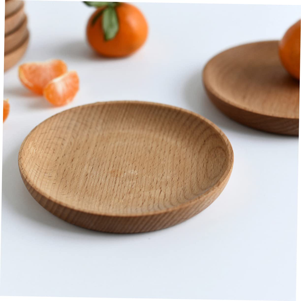 BRIGHTFUFU 2pcs Wood Round Snack Plate Round Appetizer Plates Khaki Plates for Appetizer Wooden Appetizer Tray