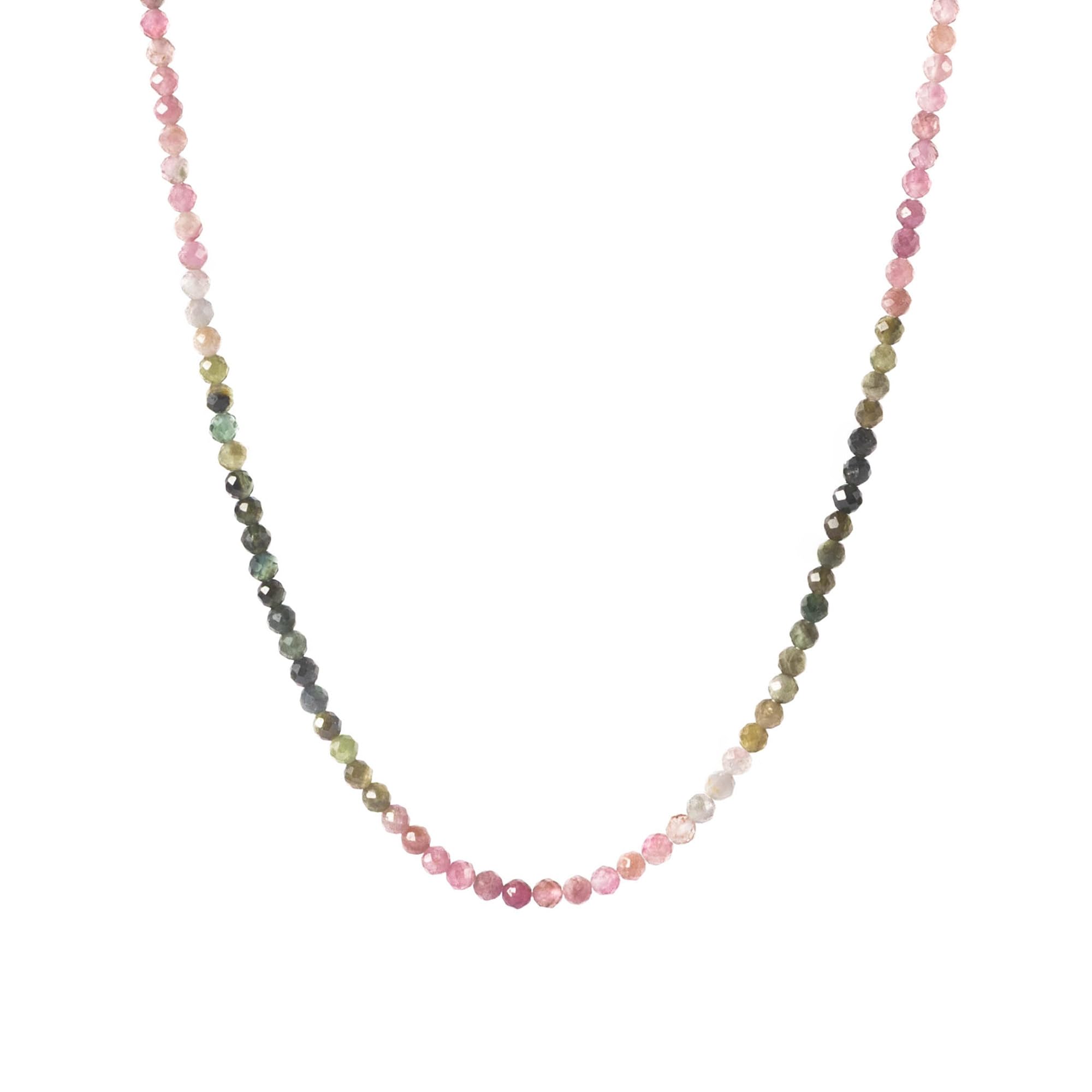 BERGERLIN Bunte Turmalin Halskette mit Naturstein Perlen - Kette mit Gold Verschluss - Größe XS-S